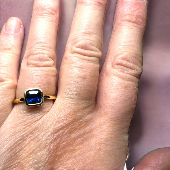 Blue Sapphire Ring 18k Yellow Gold Vermeil , September birthstone , Promise Ring - Picture 2 of 8